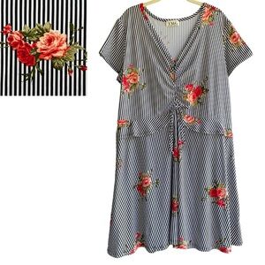 Vintage Roses Floral Striped Dress Plus Size 3X Modest Feminine Career TMG NY